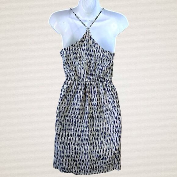 Madewell Silk Sleeveless Strappy Mini Casual Dress Slip Size 0 Blue Gray Printed - Picture 3 of 11